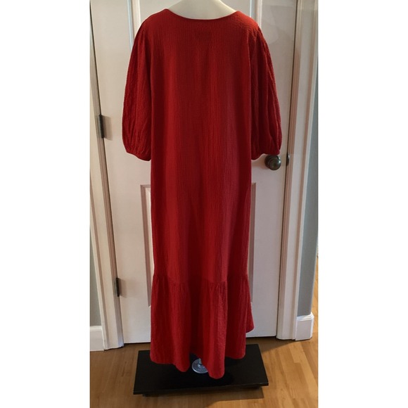 Maeve Anthropologie Scarletta Red Seersucker Buttoned Boho Midi Dress Size Large - Picture 5 of 11